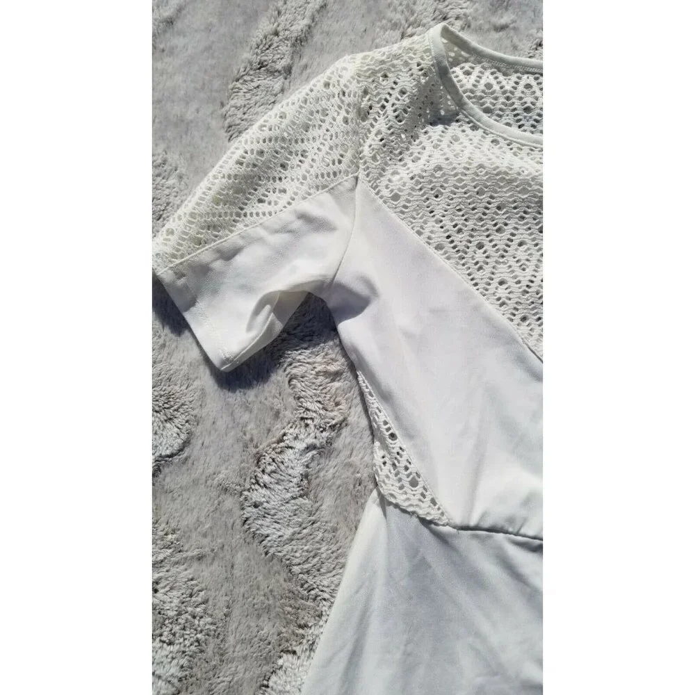Tobi Knit Mesh Top‎ Quarter Sleeve White Dress XS